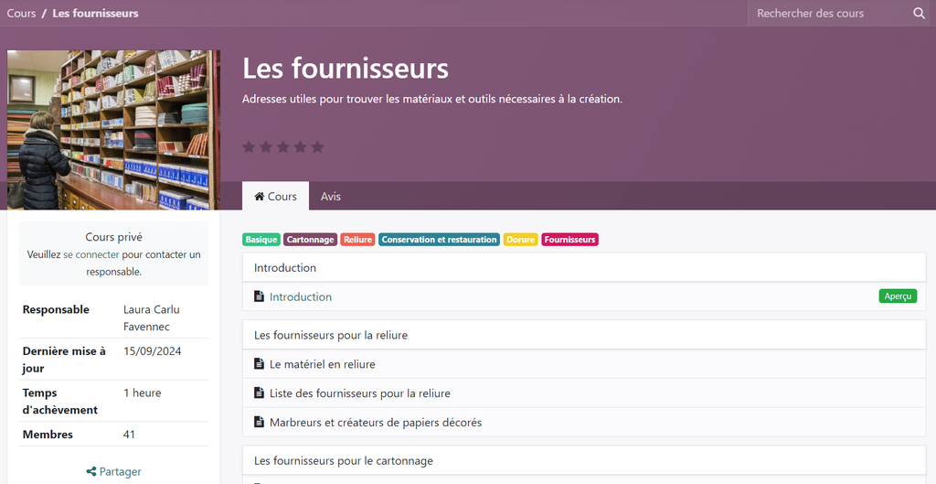 Cours en ligne "Les fournisseurs"