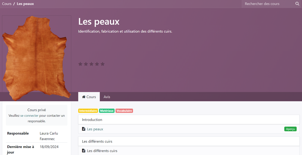 Cours en ligne "Les peaux"