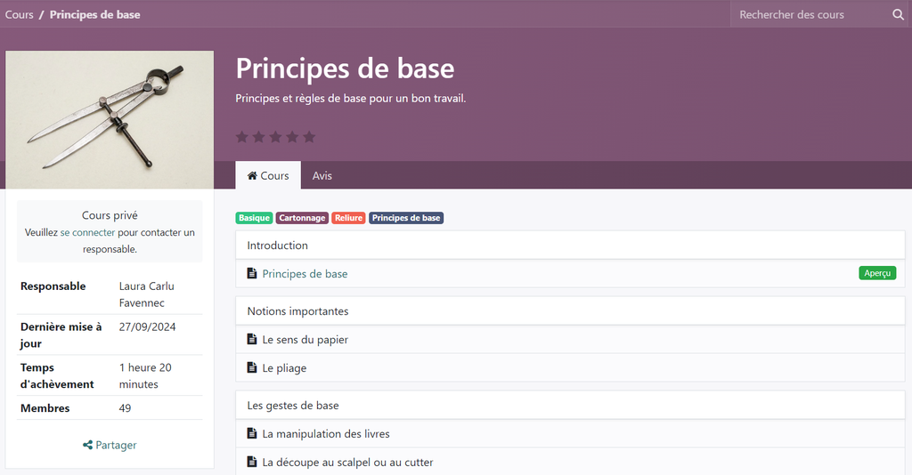 Cours en ligne "Principes de base"