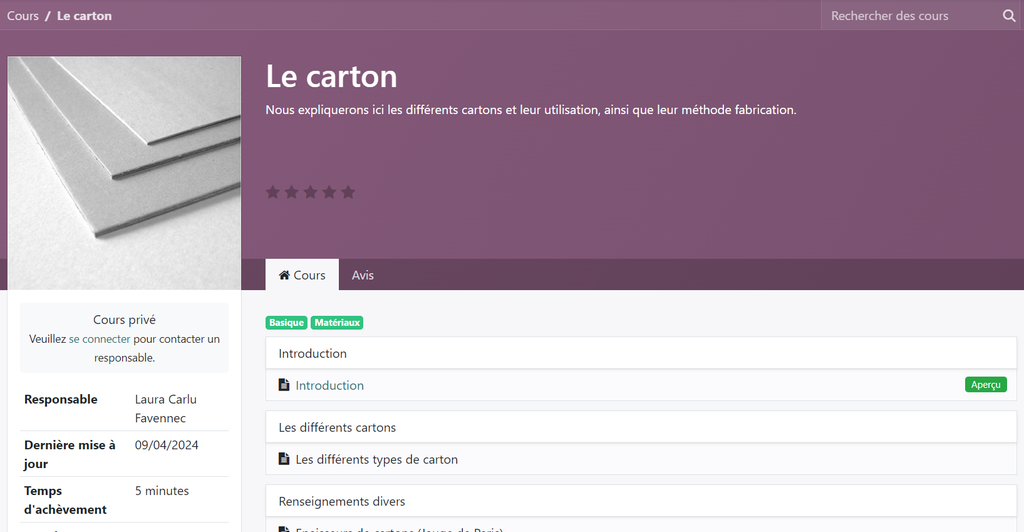 Cours en ligne "Le carton"