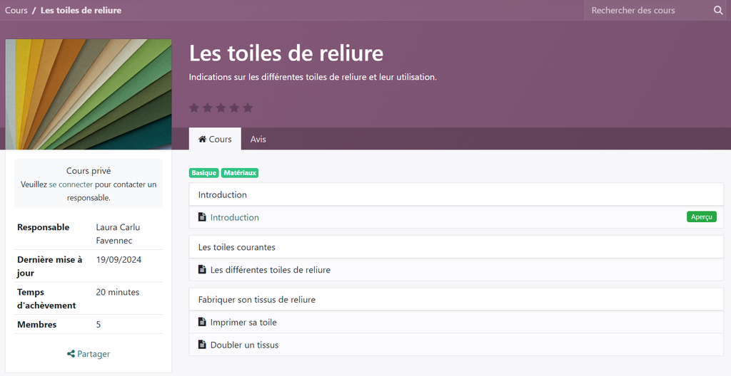 Cours en ligne "Les toiles de reliure"